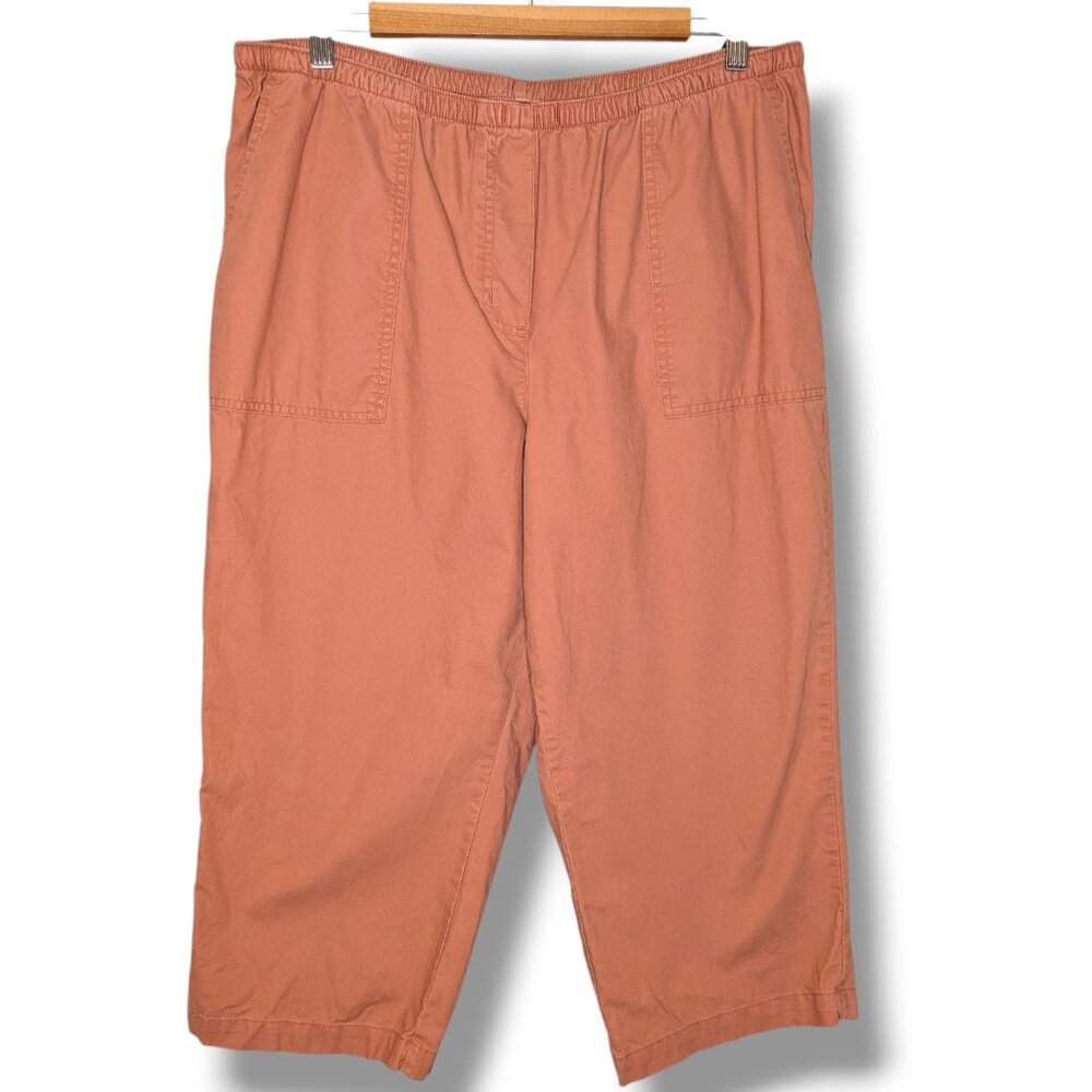 L.L.Bean Pants Women Large Petite Terracotta Straight Leg Pull On Stretch Canvas
